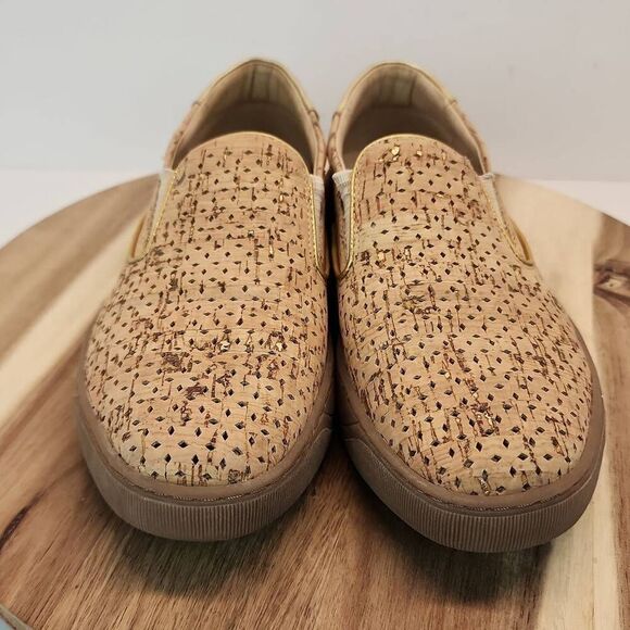 Johnston & Murphy Women's Cork Gold Metallic Slip On Loafer Shoes Size 8 - Picture 2 of 10